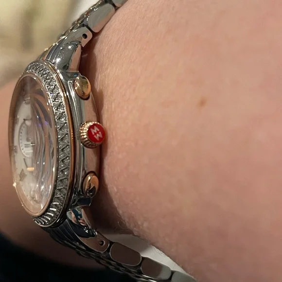 Michele Sidney Two-Tone Pink Gold Diamond Dial Watch Michele Sidney Rose Gold Tone Diamond Bezel Women main image 2